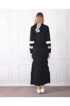 فستان نسائي مخطط بأكمام وتنورة - Фото 7