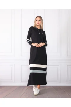 فستان نسائي مخطط بأكمام وتنورة - Фото 3