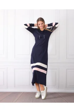 فستان نسائي مخطط بأكمام وتنورة - Фото 2