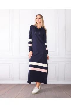 Women's Sleeve and Skirt Striped Hooded Dress - Фото 1