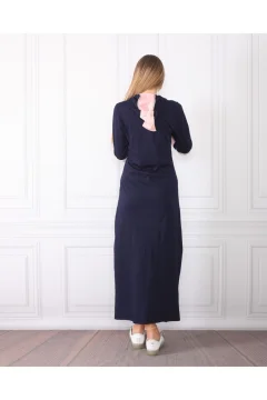 فستان نسائي مخطط بأكمام وتنورة - Фото 4