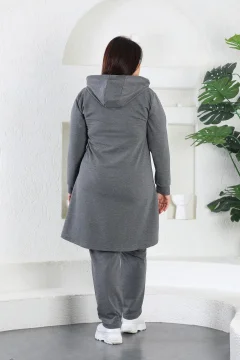 طقم بدلة رياضية نسائية بغطاء للرأس وغطاء للرأس باللون الرمادي باللون الرمادي - Фото 2