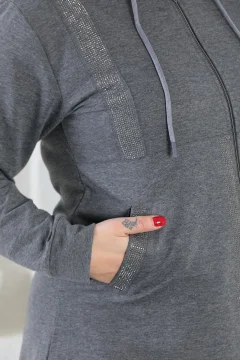 طقم بدلة رياضية نسائية بغطاء للرأس وغطاء للرأس باللون الرمادي باللون الرمادي - Фото 5