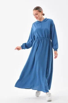 فستان رياضي نسائي صيفي من الكتان مع غطاء للرأس ورباط على الخصر مع جيوب INDIGO - Фото 9