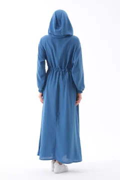 فستان رياضي نسائي صيفي من الكتان مع غطاء للرأس ورباط على الخصر مع جيوب INDIGO - Фото 7