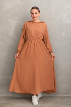 Women's Summer Linen Hijab Sports Dress with Hooded Waist and Drawstring Pocket TABA - Фото 1