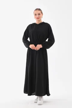 فستان رياضي نسائي صيفي من الكتان مع غطاء للرأس وجيب برباط أسود - Фото 3