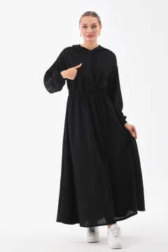 فستان رياضي نسائي صيفي من الكتان مع غطاء للرأس وجيب برباط أسود - Фото 8