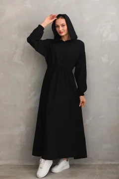 فستان رياضي نسائي صيفي من الكتان مع غطاء للرأس وجيب برباط أسود - Фото 6