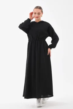 فستان رياضي نسائي صيفي من الكتان مع غطاء للرأس وجيب برباط أسود - Фото 9