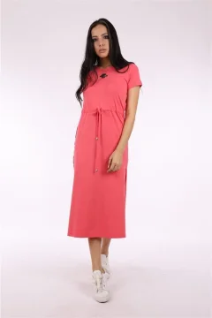 Pomegranate Flower Bee Embroidered, Striped, Slit Long Sports Dress - Фото 1