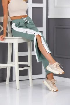 بنطال رياضي نسائي ذو فتحة جانبية واسعة وأرجل واسعة باللون الأخضر النعناعي - Фото 7