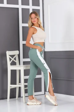 بنطال رياضي نسائي ذو فتحة جانبية واسعة وأرجل واسعة باللون الأخضر النعناعي - Фото 3