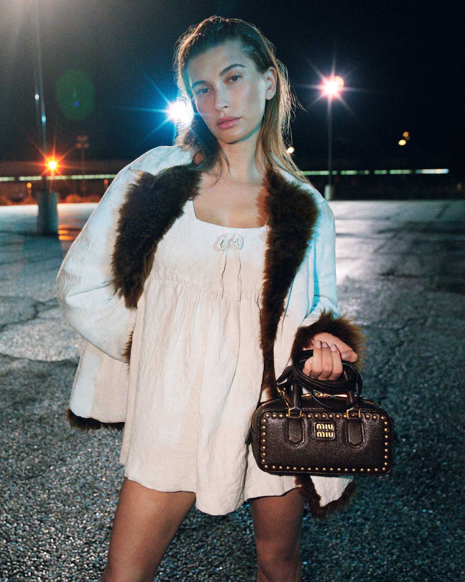 Hailey Bieber for the Miu Miu FW26 Campaign. Courtesy Miu Miu.