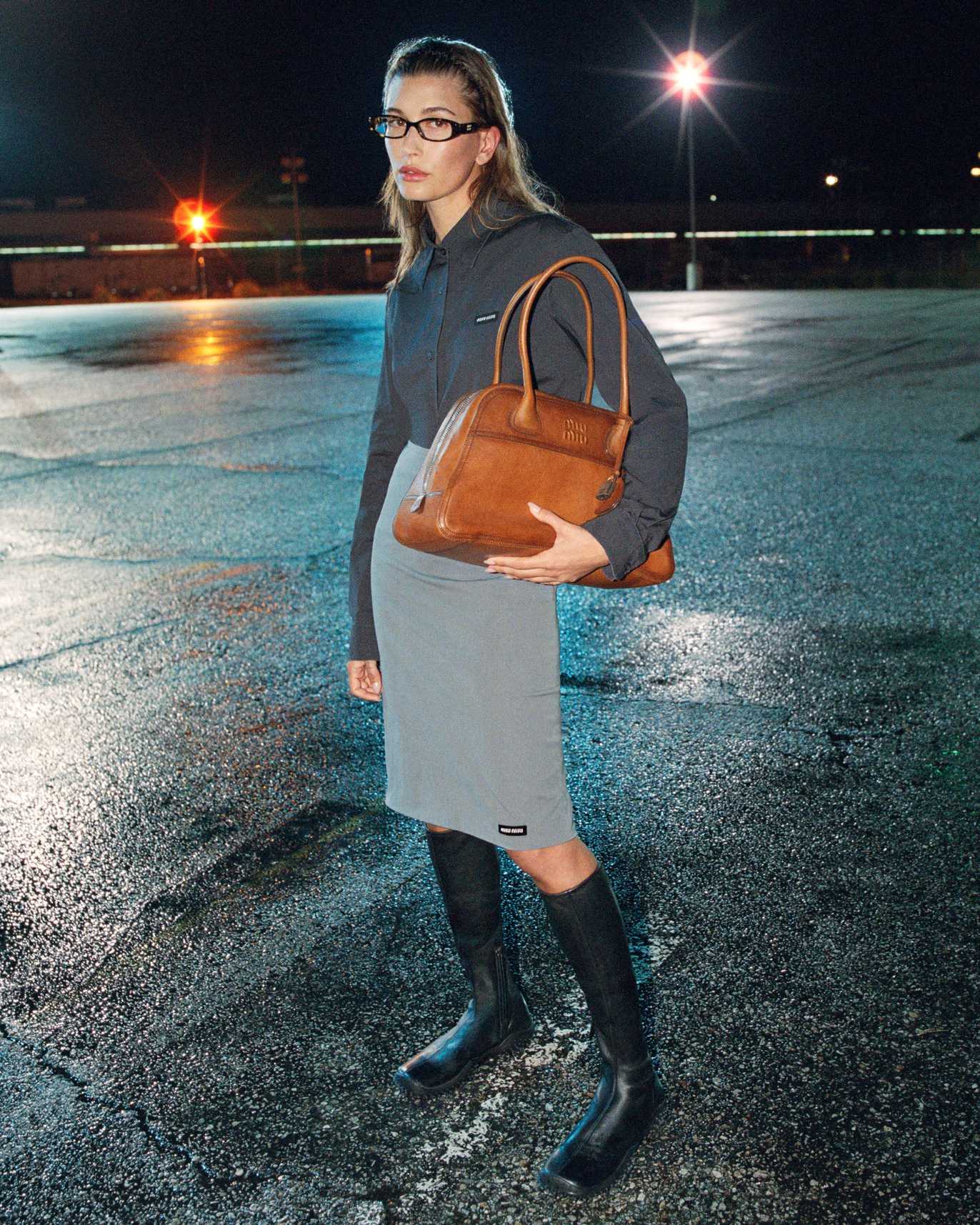 Hailey Bieber for the Miu Miu FW26 Campaign. Courtesy Miu Miu.