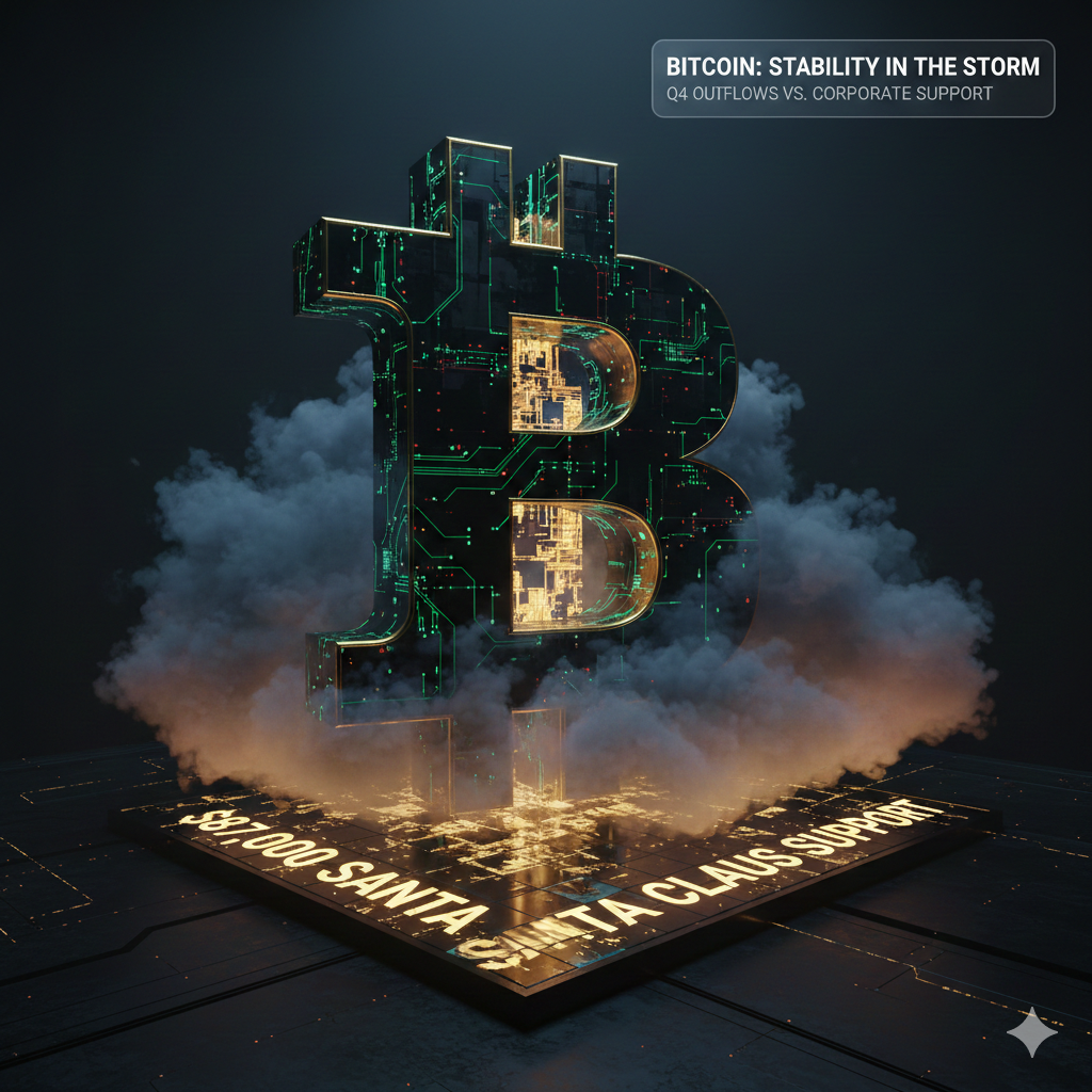 Technical analysis chart of Bitcoin for late 2025, highlighting the $87,000 support level and the $82,800 2-year SMA.