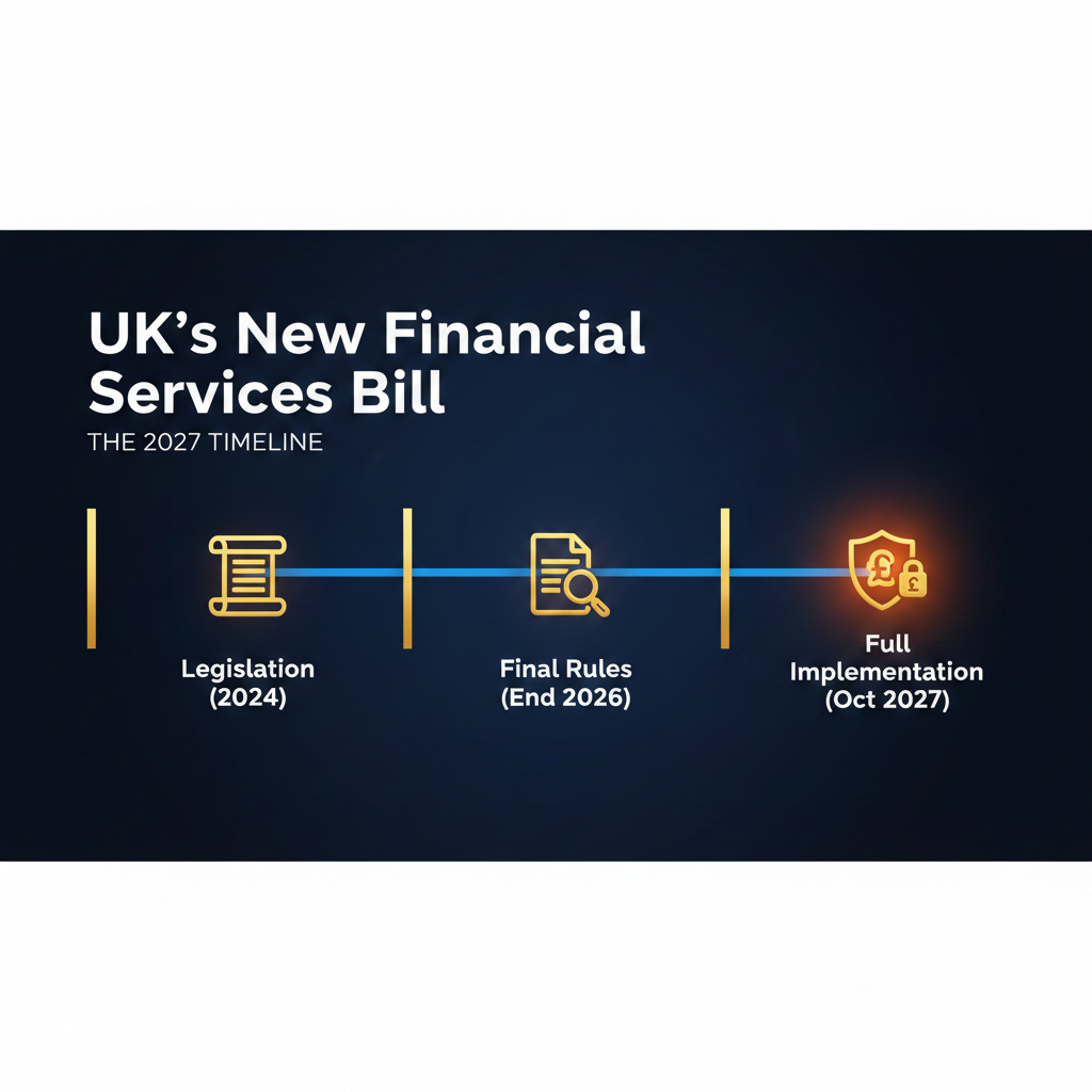A clean, structured infographic detailing the three major compliance burdens for UK crypto firms: 1. An icon of a balance scale with 'MAR' underneath (representing Market Abuse Regulations). 2. A stylised building with a clock face and interconnected cogs (representing Operational Resilience and technology reliance). 3. A diagram of a secure vault or safe with a key (representing Custody requirements and key safeguarding). Blue and grey color scheme. Labelled: MAR, Operational Resilience, and Custody.