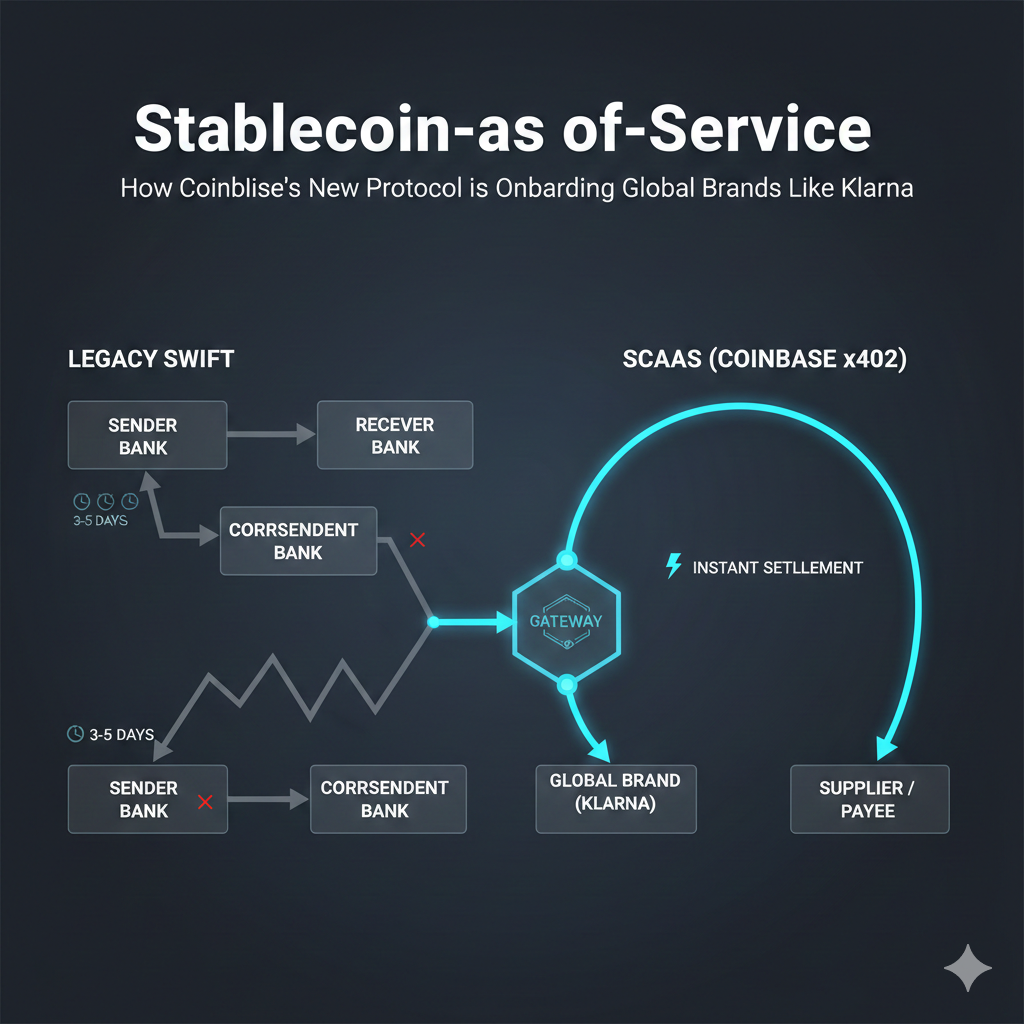 A high-tech comparison flow chart. On the left, 'Traditional Funding' shows slow, gray steps through multiple intermediary banks with clock icons indicating 3-5 days. On the right, 'SCaaS Funding' shows a vibrant, streamlined path through a blockchain node with a lightning bolt icon indicating instant settlement. Minimalist, professional infographic style.