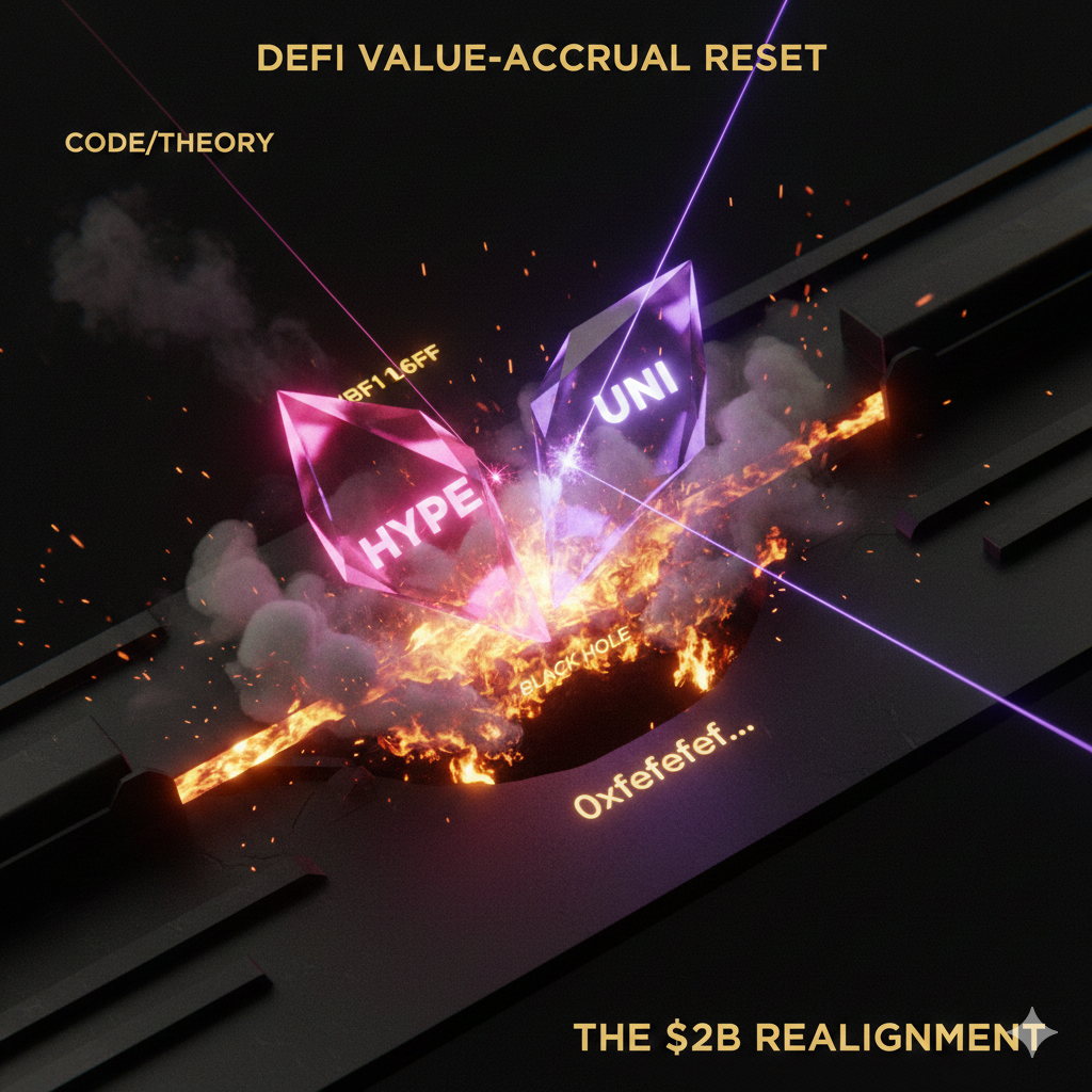 A professional, high-tech flowchart for a financial article showing the flow of DeFi trading fees: 1. Traders paying fees, 2. Fees moving to a System Address (0xfefefef...), 3. A 'Social Consensus' lock icon, 4. Permanent removal from supply. Clean lines, blue and neon accents, 4k resolution.