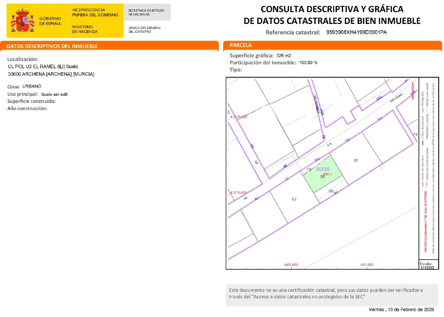 till salu tomt Archena Valle De Ricote 4