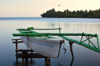 Moorea beach, hanging outrigger canoe