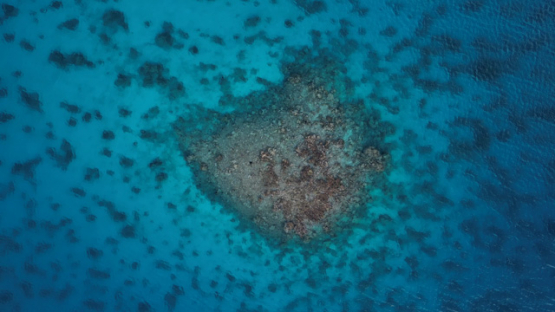 Aerial drone view of the atoll Tahanea, lagoon and corals, 4K UHD