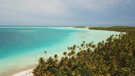 Tetiaroa Aerial drone view, atoll,  lagoon and islets, 4K UHD