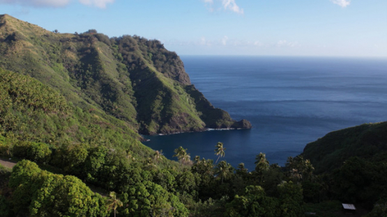 Tahuata, aerial drone view, Hapatoni bay, marquesas islands, Polynesia, 4K UHD