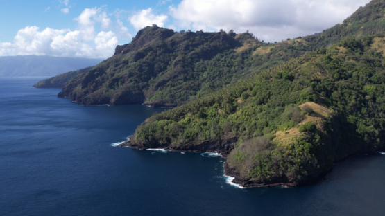 Tahuata, aerial drone view, Hapatoni bay, marquesas islands, Polynesia, 4K UHD