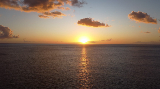 Aerial drone view of the sunset, from Fatu Hiva