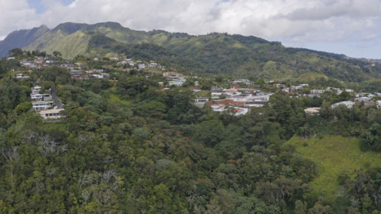 Pirae, View of the Belvedere by drone, residential district, Tahiti, UHD 4K