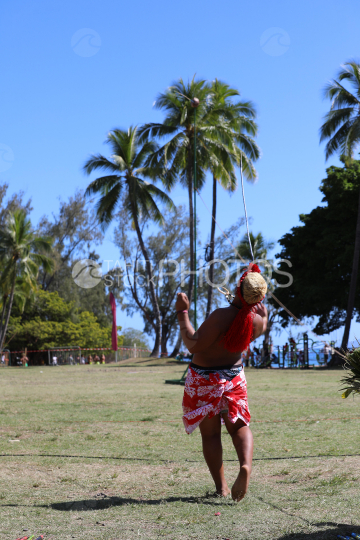 Tahiti, Polynesian man, traditional javelin throwing competition, Tuaro Maohi, Polynesia