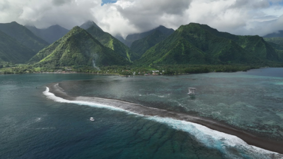 Aerial view by drone, Teahupoo and surf spot, 4k UHD