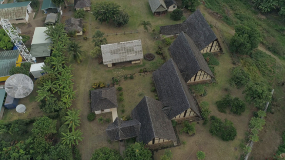 Atuona, Aerial view by drone, Cultural center, Maison du jouir, Painter Paul Gauguin, 4K UHD