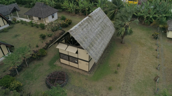 Atuona, Aerial view by drone, Maison du jouir, Museum, Painter Paul Gauguin, 4K UHD