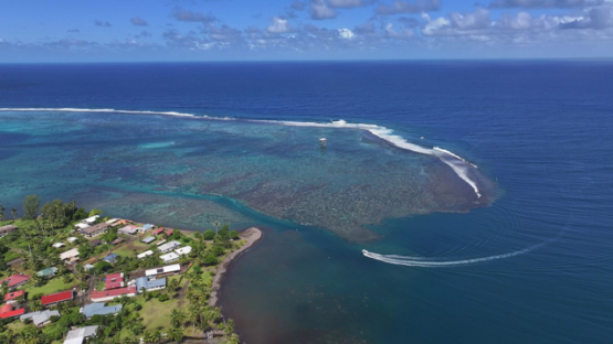 Aerial view by drone, Teahupoo, pass and barrier reef, 4k UHD