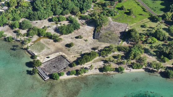 Aerial drone view, Raiatea, Cultural site, Taputapuatea, Marae, 4K UHD