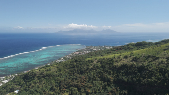 Tahiti by drone, aerial view of Moorea island from Paea, 4K UHD