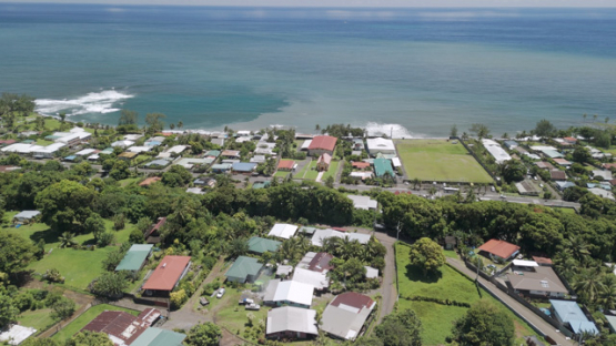 Aerial drone view of Bay of Papenoo, ocean, Tahiti, 4K UHD