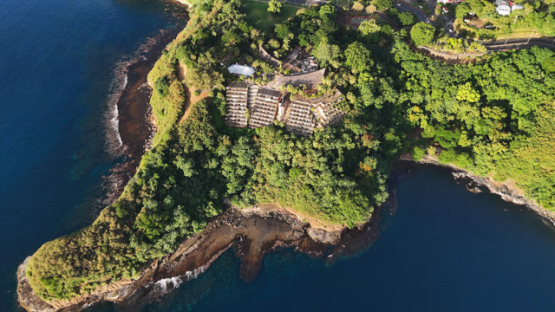 Col du Taharaa, old hotel, Arue, Aerial view by drone, Tahiti, 4K UHD