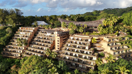 Col du Taharaa, old hotel, Arue, Aerial view by drone, Tahiti, 4K UHD