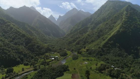Aerial drone view, Valley of Teahupoo, Peninsula of Tahiti, Polynesia, 4K UHD
