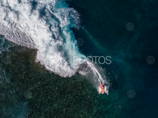 Drone top view, Surf, Waves, Taapuna, Tahiti, French Polynesia