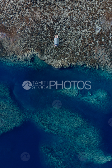 Top view, judges tower, Surf, Waves, Taapuna, shot by drone, Tahiti, French Polynesia