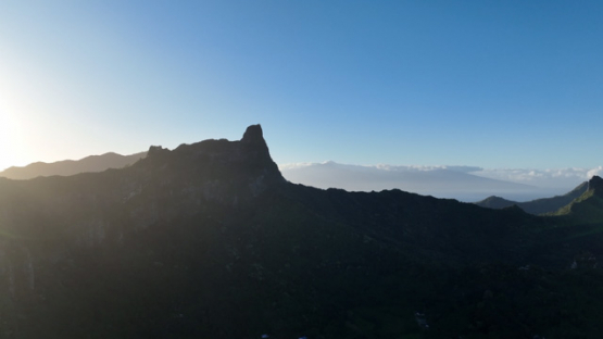 Aerial drone view on the mountains, Sunrise, Moorea, 4K UHD