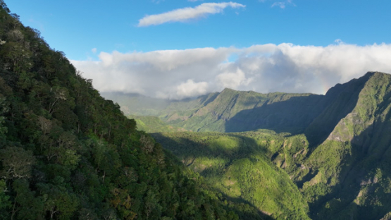 Aerial drone view, Punaruu, plateau des orangers, Tahiti, 4K UHD