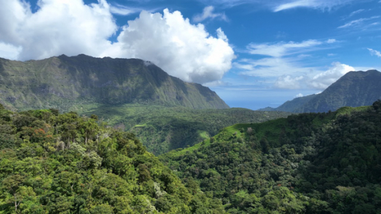 Aerial drone view, Punaauia, plateau des orangers, Tahiti, 4K UHD