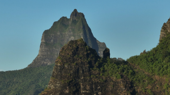 Moorea, Aerial drone view of the mountain Mou a roa, 4K UHD