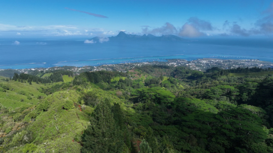 Drone view of the path of the Mount Marau, hikers, 4K UHD