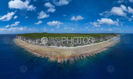 Island of Makatea, Tuamotu, French Polynesia, aerial drone view